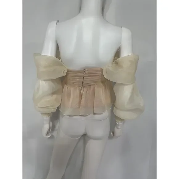 House Of Harlow 1960 'Burna' White Chiffon Off Shoulder Blouse Size XXS